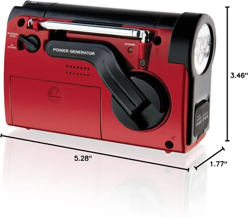 Miniatura 3 de Radio AM/FM y banda del clima Weather X WR182R NOAA con linterna manual con manivela para alimentación con dinamo (rojo y negro).
