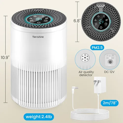 Miniatura 7 de Purificadores de aire para dormitorio y hogar, purificador de aire con cubierta de monitor de calidad del aire PM 2.5 de hasta 1235 pies cuadrados