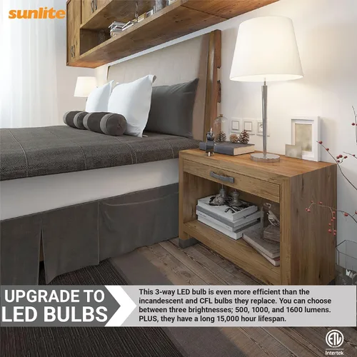 Miniatura 4 de Sunlite 70324 Bombilla LED A19 de 3 vías, 5/9/15 vatios (equivalente a 40 W, 60 W, 100 W), 500-1000-1600 lúmenes, base E26 media, omnidireccional