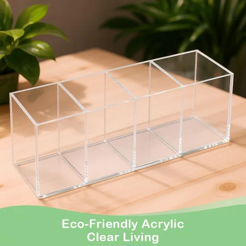 Miniatura 6 de elysolpluv Caja organizadora de acrílico transparente con 4 compartimentos, pequeña (7.9 x 2.7 x 3.5 pulgadas), hecha a mano, respetuosa