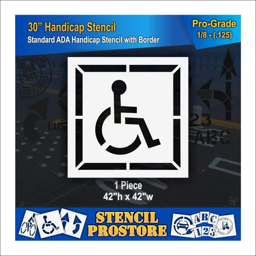 Plantilla de estacionamiento – 30 pulgadas – Plantilla para discapacitados con borde (carrera de 3 pulgadas) – 42 x 42 x 1/8 pulgadas (128 mil) –