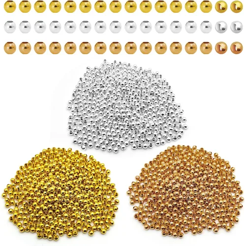 Miniatura 11 de 150 cuentas espaciadoras de metal para fabricación de joyas de 0.394 pulgadas, cuentas redondas chapadas en metal, cuentas pequeñas espaciadoras