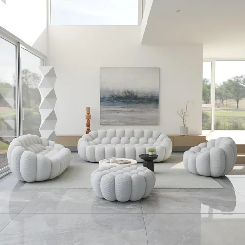 Miniatura 3 de JACH Juego de sofá curvado de burbujas, cómodo sofá tapizado, tela de malla 3D en forma de panal sofás modernos para sala de estar, apartamento