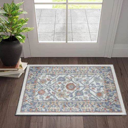 Miniatura 18 de Fashionwu Alfombra de baño con diseño floral para pasillo, alfombra moderna envejecida para sala de estar, alfombra turca, alfombra estética