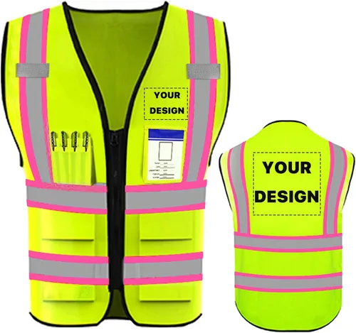 Miniatura 9 de Chaleco de seguridad de alta visibilidad reflectante personalizado con logotipo, ropa de trabajo de seguridad con tiras reflectantes y bolsillos a