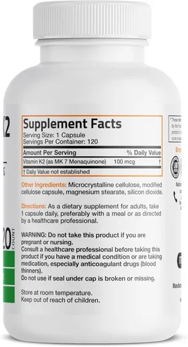 Miniatura 2 de Bronson Vitamina K2 como MK-7 Menaquinona 100 mcg sin OGM, 120 cápsulas