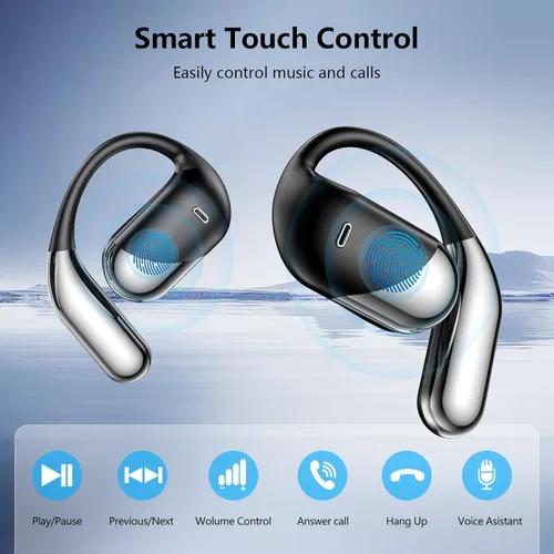 Miniatura 8 de Open Ear Clip Wireless Earbuds Bone Conduction Headphones, Bluetooth Built-in Mic, Waterproof, LED Display Charging Case,Ear Hooks Ear Buds