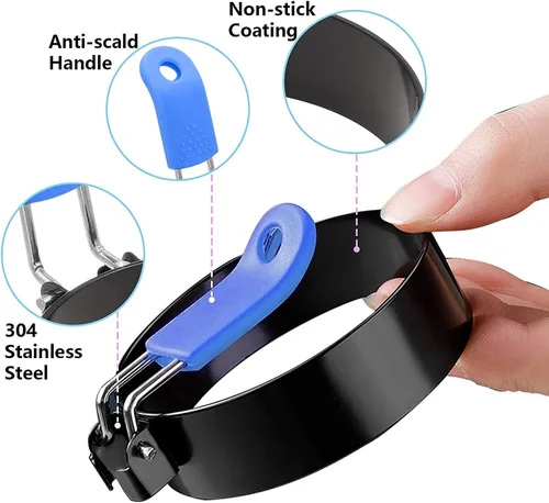 Miniatura 2 de Juego de anillos de huevo profesionales para freír o dar forma a huevos, paquete de 4 anillos redondos para huevos para cocinar, moldes