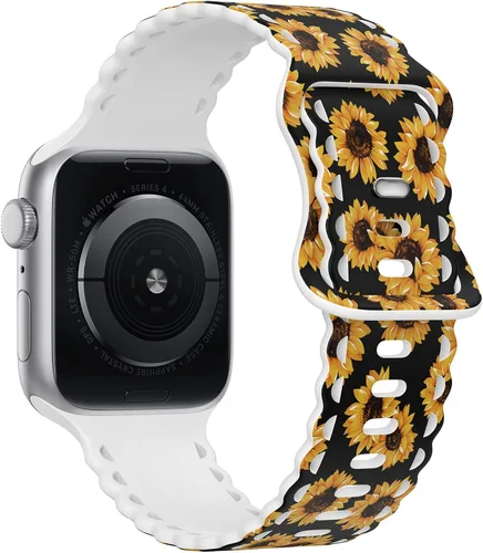 Miniatura 2 de Compatible con Apple Watch Banda de 41mm 40mm 38mm 49mm 45mm 44mm 42mm para Mujeres, Correas Deportivas de Silicona Suave con Impresiones de Girasol