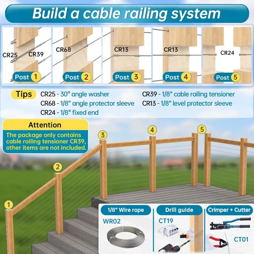 Miniatura 37 de Muzata Paquete de 10 accesorios de barandilla de cable negro de 1/8 pulgadas, tensor roscado a mano para poste de metal de 2 x 2 pulgadas, sistema