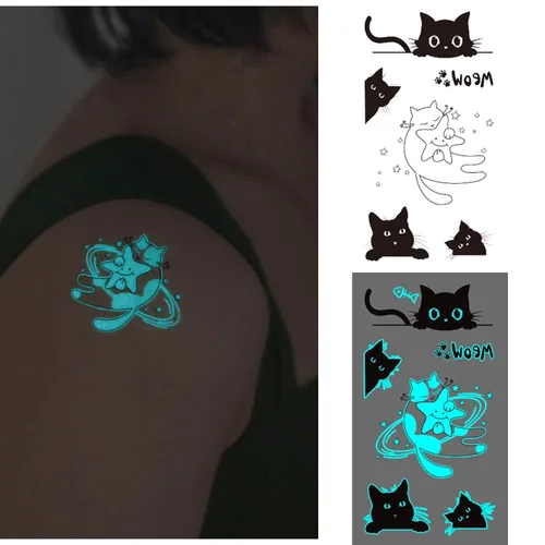 Miniatura 3 de Glaryyears Tatuajes que brillan en la oscuridad, paquete variado de 180 tatuajes falsos, paquete de 33 calcomanías de tatuaje temporal corporal, luz