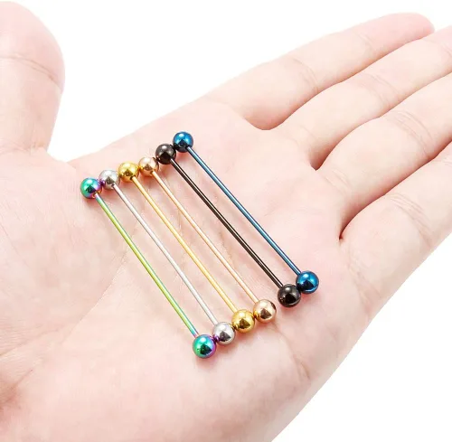 Miniatura 4 de Dyknasz Aretes industriales extralargos de 1.772 in (1.77 pulgadas) 16G 14G de acero quirúrgico para mujeres y hombres