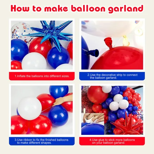 Miniatura 3 de Kit de arco de globos rojos, blancos y azules, guirnalda de globos del 4 de julio con globos de estrella azul, globos de fiesta reutilizables