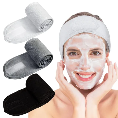 Miniatura 16 de Whaline Diademas faciales de spa, 3 piezas, diadema de tela de toalla suave y ajustable para lavado de cara, ducha, cubierta facial, yoga