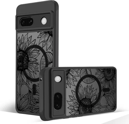 Miniatura 16 de Funda magnética para Google Pixel 10A [Compatible con MagSafe] Funda con patrón floral de flores negras para mujeres y niñas, con borde de TPU Rama