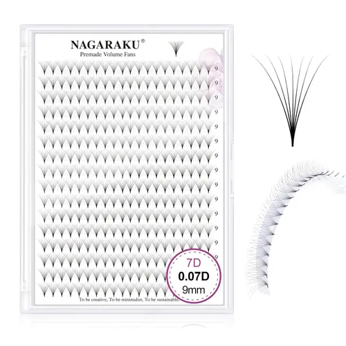 Miniatura 10 de NAGARAKU Wet Camellia - Extensión de pestañas, pestañas individuales, 3 abanicos de longitud múltiple, color negro mate natural, prepegadas