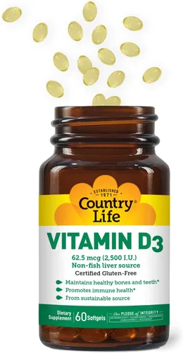 Miniatura 7 de Country Life Vitamina D3 2500 I.U. Sin gluten, 60 cápsulas blandas