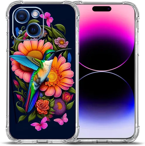 Miniatura 30 de Funda para iPhone 15, colorida mariposa flores protección contra caídas a prueba de golpes TPU cuerpo completo protector resistente a los arañazos