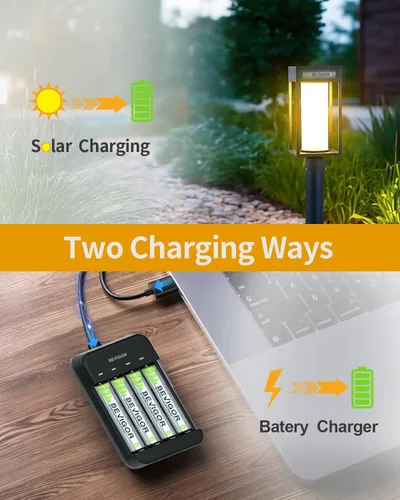 Miniatura 5 de BEVIGOR Baterías AA recargables, paquete de 12 baterías de 1000 mAh 1.2 V NiMH 1300 veces de alta capacidad doble A para luz de camino, luz
