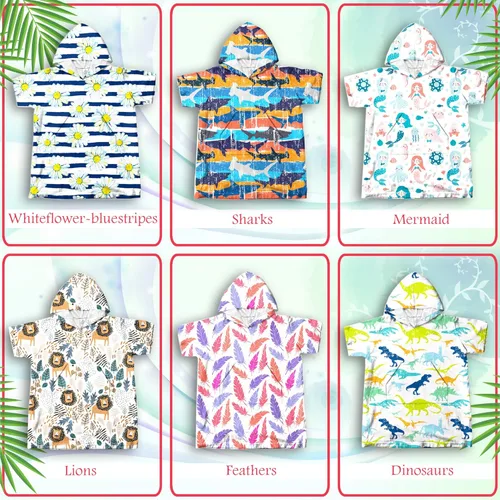 Miniatura 5 de Toalla con capucha, poncho de playa para baño, piscina, para niños, secado rápido/resistente a la arena, pequeña (3-10 años), dinosaurios