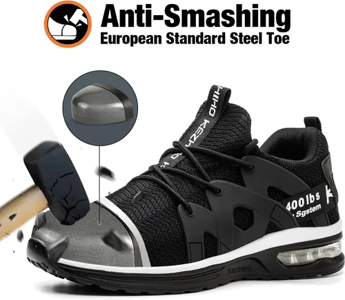 Miniatura 2 de Kezhiho Zapatos de punta de acero para hombre, con amortiguación de aire, ligeros, cómodos, transpirables, a prueba de pinchazos, antideslizantes