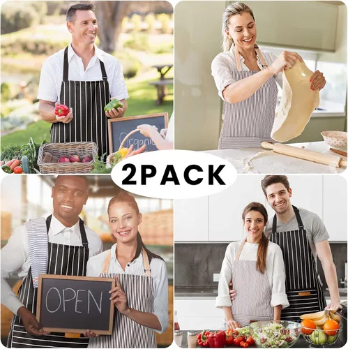 Miniatura 7 de BeLuyi - Paquete de 2 delantales ajustables con peto, delantales de chef para cocina, restaurante, con 2 bolsillos, delantales para mujeres