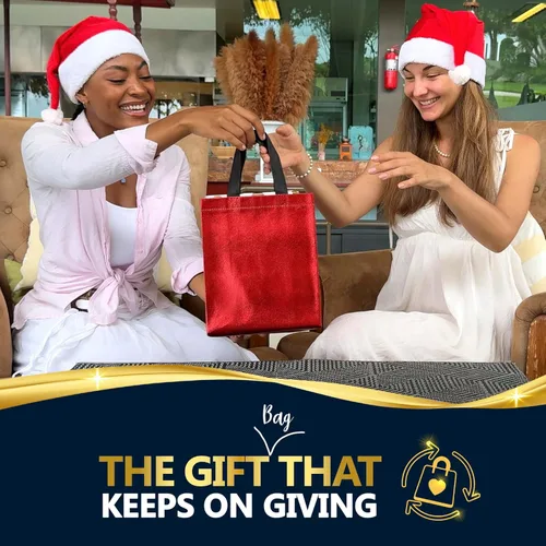 Miniatura 2 de Nush Nush Bolsas de Regalo Rojas Tamaño Mediano – Juego de 12 Bolsas de Regalo Rojas Brillantes Reutilizables con Asas - Bolsa Ideal para Regalos
