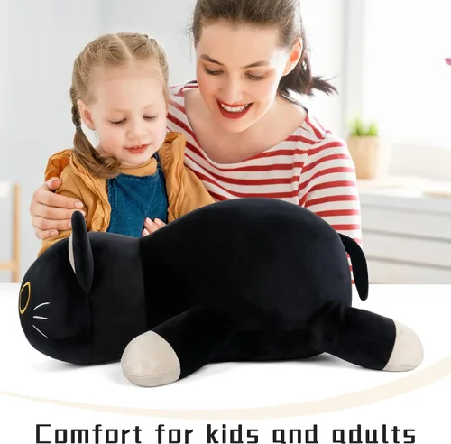 Miniatura 4 de Wepop Animales de Peluche con Peso de Gato Negro de 24 pulgadas, Almohada de Gato Negro con Peso de 4.2 libras, Animal de Peluche Gigante de Gato