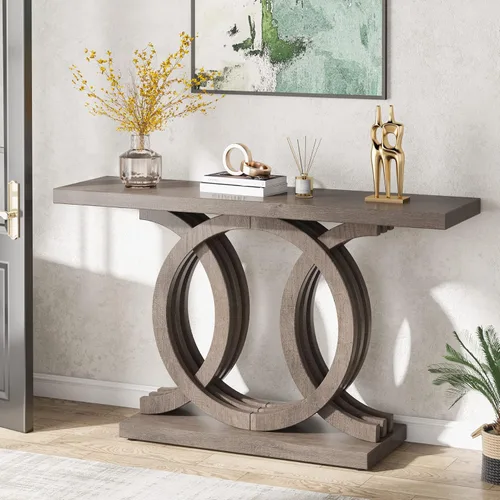 Tribesigns Mesa consola de 55 pulgadas con base única, mesa de sofá de entrada de madera vintage, mesa de pasillo larga única para decoración y