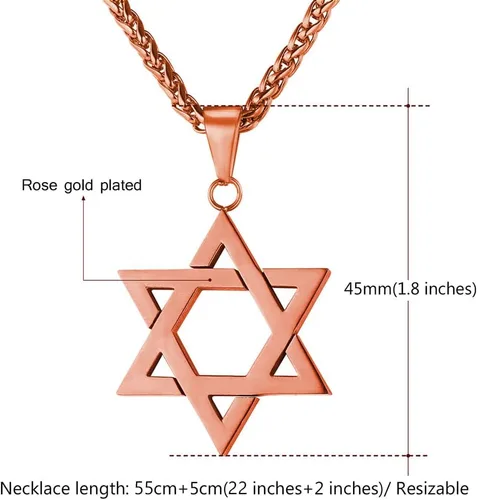 Miniatura 17 de U7 - Collar con Estrella de David para hombres y mujeres, dije hexagonal de acero inoxidable con cruz/piedra de rubí/collares clásicos judíos
