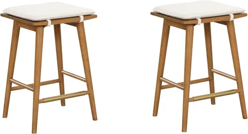 Miniatura 7 de Nathan James Barker Taburete de bar de altura de mostrador de madera maciza con cojín tapizado, taburete de isla sin respaldo con patas de madera