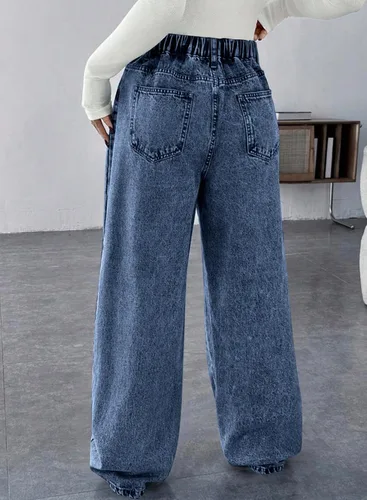 Miniatura 4 de BLENCOT Vaqueros de maternidad para mujer de cintura alta con pierna recta, pantalones de embarazo de mezclilla con bolsillos