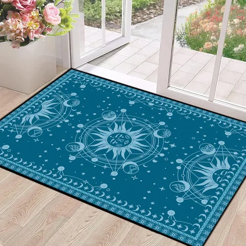 Miniatura 12 de 5' X 7' Alfombra con diseño de sol y luna, alfombras boho celestiales para dormitorio, sala de estar, estilo bohemio, oculto, media luna, solar