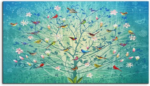 Arttown Tapete para puerta de pájaros, 17 x 30 pulgadas, diseño de pájaros coloridos y árbol azul, tapete decorativo para el hogar, parte trasera de