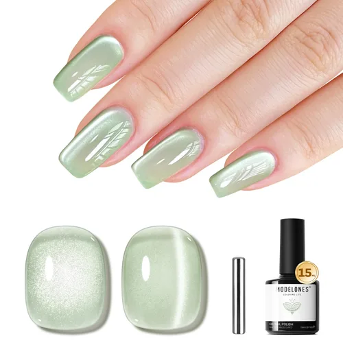 Miniatura 12 de Modelones Esmalte de uñas de gel ojo de gato arco iris con lentejuelas plateadas holográficas, esmalte de uñas de gel 9D con barra magnética, apto