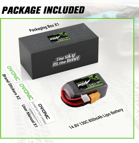 Miniatura 6 de OVONIC Batería Lipo de 14.8V 130C 850mAh 4S con enchufe XT60