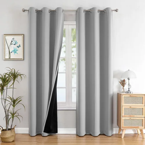 Miniatura 83 de ChrisDowa - Cortinas 100% opacas, para dormitorio, con forro negro, 2 capas gruesas, aislamiento térmico y ojales, 63 pulgadas de largo, juego de 2