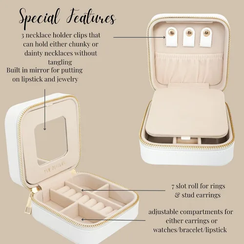 Miniatura 2 de Caja organizadora de joyas de viaje, joyero de viaje, pequeño joyero para mujer, estuche de viaje de joyería, caja organizadora de aretes con espejo