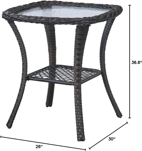 Miniatura 5 de Belord Mesa auxiliar pequeña para exteriores, mesa de mimbre de vidrio templado, mesa de centro impermeable para patio, mesa auxiliar de ratán