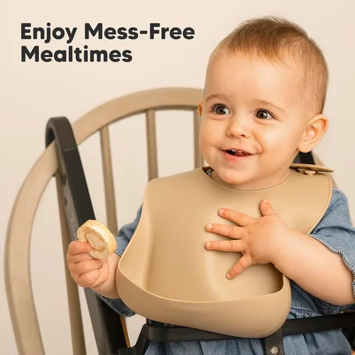 Miniatura 9 de KeaBabies Paquete de 2 baberos de silicona para bebés, niñas y niños, baberos resistentes de grado alimenticio para comer, atrapa alimentos grandes