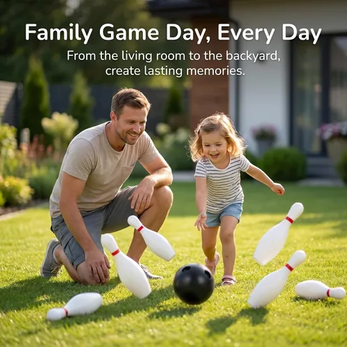 Miniatura 6 de Kisangel Juego de bolos para niños, 10 bolos de plástico y 2 bolas, juego de juegos para interiores y exteriores, juguetes para deportes familiares