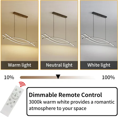 Miniatura 2 de Lámpara colgante, lámpara colgante lineal LED regulable, lámpara colgante fija, lámpara de araña LED moderna curvada, lámparas de araña para comedor