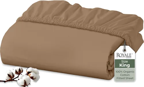 Miniatura 52 de Royale Linens Sábana bajera ajustable de algodón 100% orgánico - Tejido percal - Sábanas bajeras de bolsillo profundo súper suaves - Sábana elástica