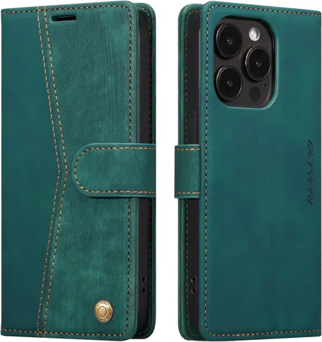 Miniatura 11 de QLTYPRI Funda para iPhone 13, funda de piel sintética con cierre magnético, soporte para tarjetas, función atril, a prueba de golpes, funda Azul