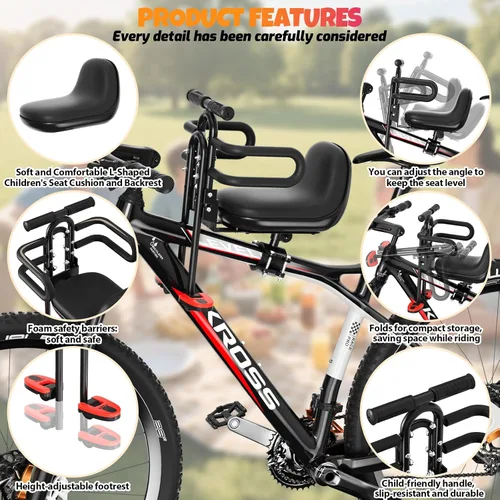 Miniatura 2 de XIEEIX Asiento de bicicleta para niños, portátil, retráctil, plegable, montado en la parte delantera, adecuado para niños de 1 a 3 años, asiento
