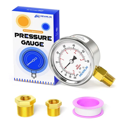 Miniatura 8 de MEANLIN MEASURE Medidor de presión en seco de acero inoxidable de 0 ~ 200 psi, esfera de cara NPT de 2 pulgadas, impermeable para compresor de aire