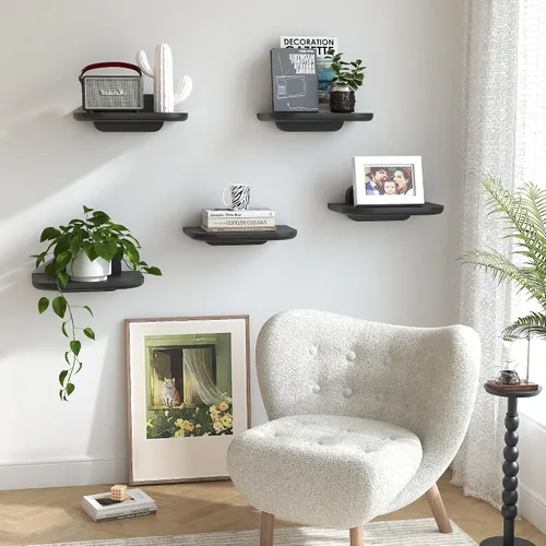 Miniatura 6 de Pequeños estantes flotantes montados en la pared, estantes de pared de 8 pulgadas con bordes curvos, juego de 5, mini estante de madera maciza