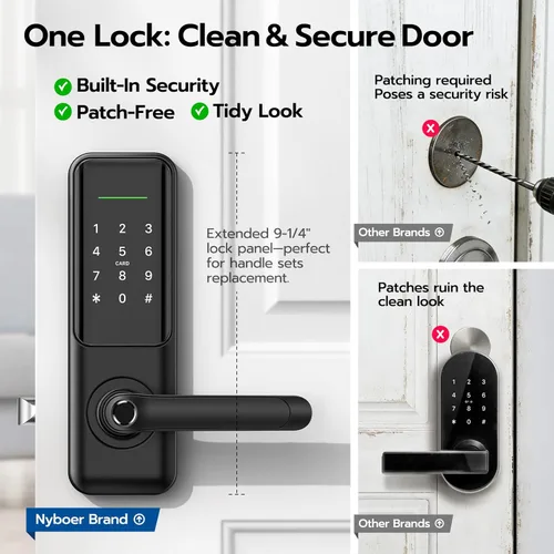 Miniatura 4 de Cerradura de puerta inteligente de huellas dactilares con asa: cerradura de teclado de entrada sin llave para puerta delantera, cerradura digital
