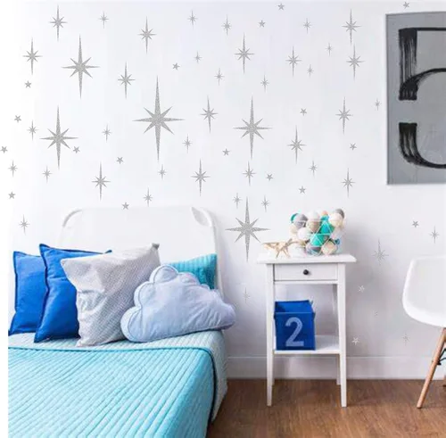 Miniatura 5 de Calcomanías de pared retro con diseño de estrella en explosión de estrellas, calcomanías de pared de estrellas atómicas, decoración moderna