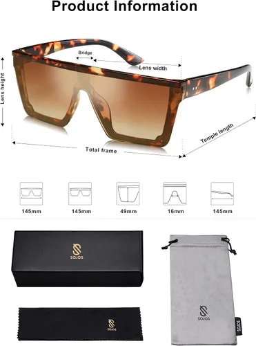 Miniatura 5 de SOJOS SJ2117 - Gafas de sol cuadradas grandes para mujer marco grueso parte superior plana con espejo lentes siamesas tamaño más grande